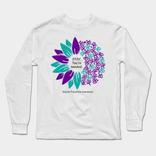 Suicide prevention: Stay flower, black type Long Sleeve T-Shirt